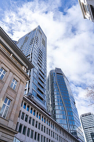 Two towers of The Four building complex in Frankfurt.