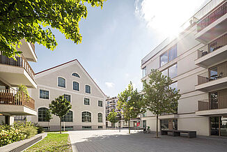 Courtyard of the building complex of the envelope factory in Munich